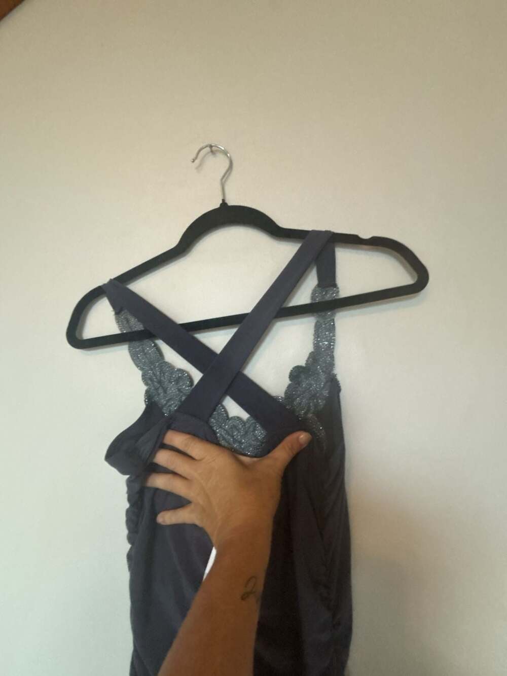 deb Gray Rhinestone Embellished Ruched V-Neck Tank Top - Picture 2 of 4